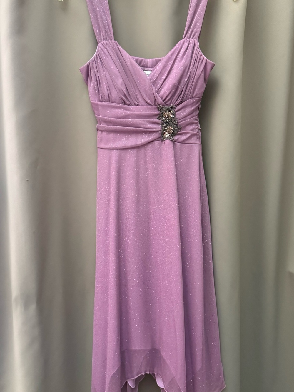 Speechless Lavender Sparkle V-Neck High-Low Dress with Embellished Waist